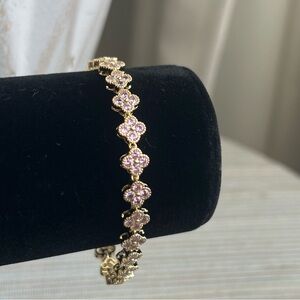 Pink mini clover crystal  Gold Bracelet